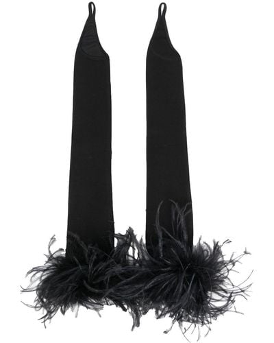Styland Feather-trim Fingerless Gloves - Black