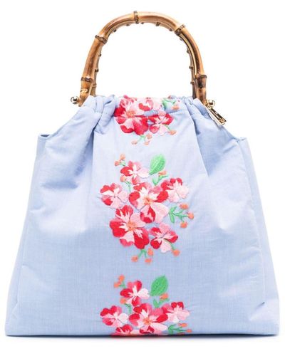 La Milanesa Floral-embroidered Tote Bag - White