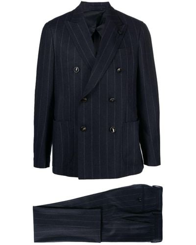 Lardini Double-breasted Pinstripe-pattern Suit - Blue