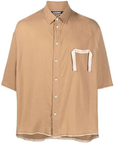Jacquemus Embroidered-logo Short-sleeve Shirt - Natural