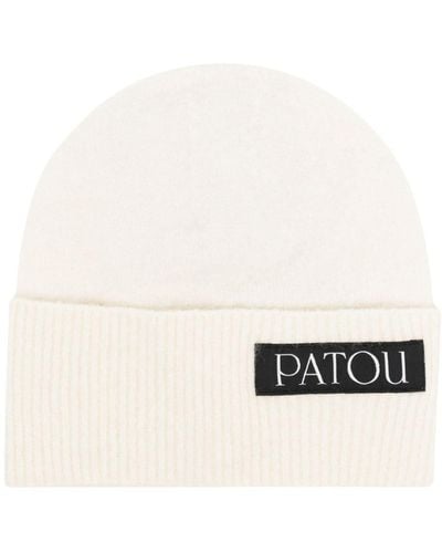 Patou Gestrickte Mütze mit Logo-Patch - Weiß