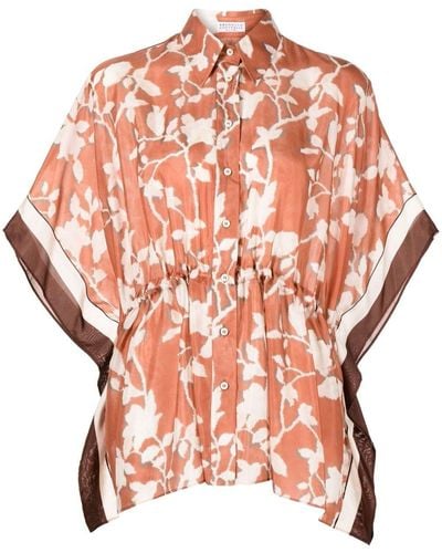 Brunello Cucinelli Floral-print Short-sleeve Shirt - Pink