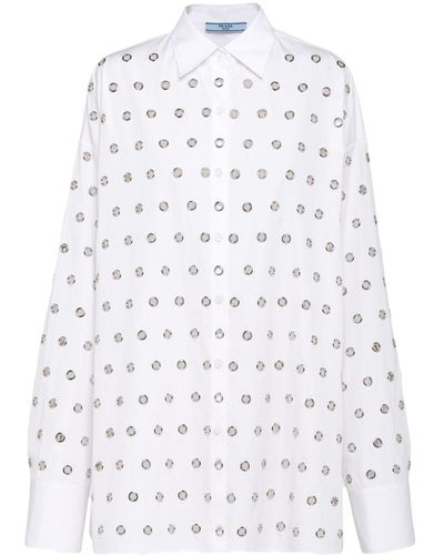 Prada Eyelet-embellished Cotton Shirt - White