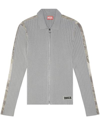 DIESEL Ribbed-knit Zipped Cardigan - Grey