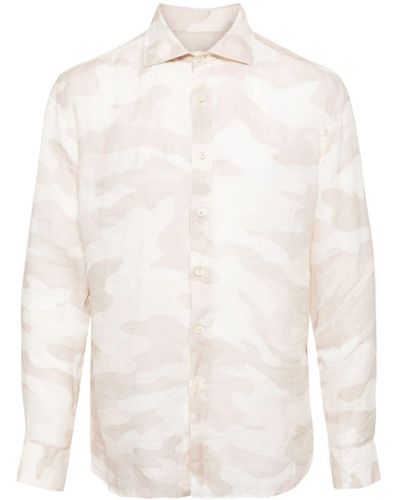 120% Lino Hemd mit Camouflage-Print - Weiß