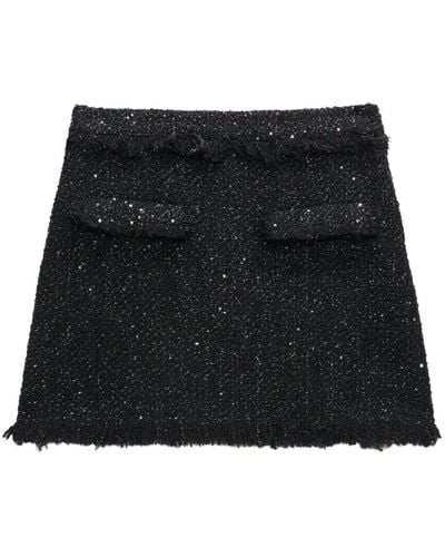 MSGM Frayed-trim Bouclé Miniskirt - Black