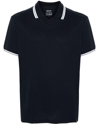 BOGGI Ribbed-detail Polo Shirt - Blue