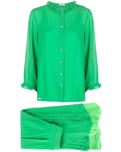 Baruni Kamila Ruffled Asymmetric Skirt Set - Green