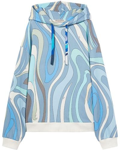Emilio Pucci Abstract-print Cotton Hoodie - Blue