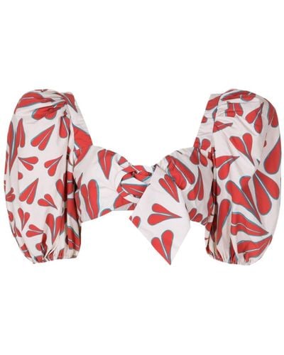 Adriana Degreas Heart-print Cotton Top - Red