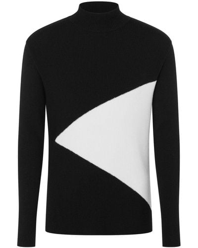 Moschino Schurwoll-Pullover mit geometrischer Intarsie - Schwarz