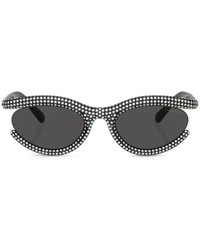 Swarovski Pavé Crystal-embellished Oval-frame Sunglasses - Gray