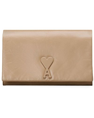Ami Paris Embossed-logo Shoulder Bag - Natural