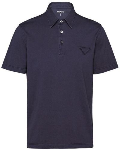 Prada Triangle-logo Cotton Polo Shirt - Blue