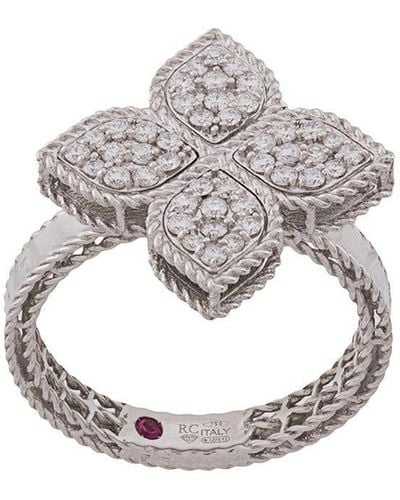 Roberto Coin 18kt White Gold Princess Flower Diamond And Ruby Ring - Gray