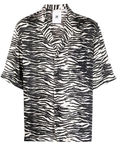 PT Torino Bowlinghemd mit Zebra-Print - Schwarz