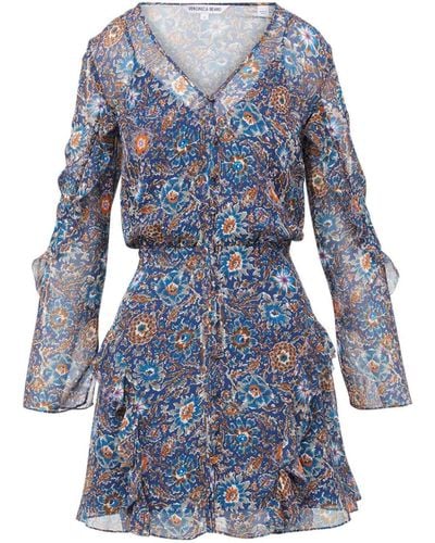 Veronica Beard Camden Floral-print Silk Minidress - Blue