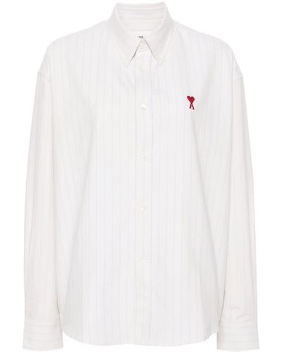 Ami Paris Ami De Coeur-embroidered Striped Shirt - White