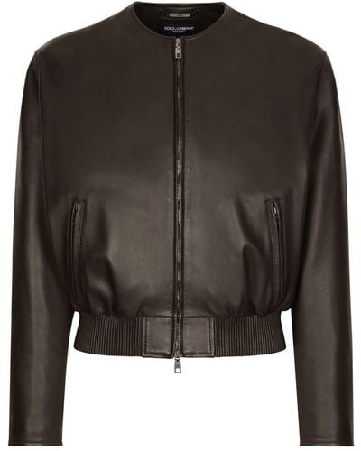 Dolce & Gabbana レザーボンバージャケット - ブラック