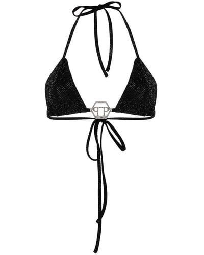 Philipp Plein Embellished-logo Bikini Top - Black