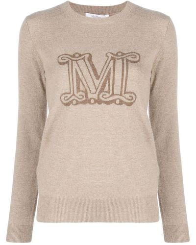Max Mara Intarsia-knit Cashmere Sweater - Natural