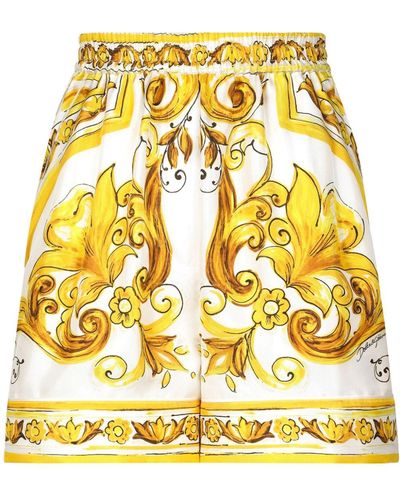 Dolce & Gabbana Majolica-print Silk Shorts - Metallic