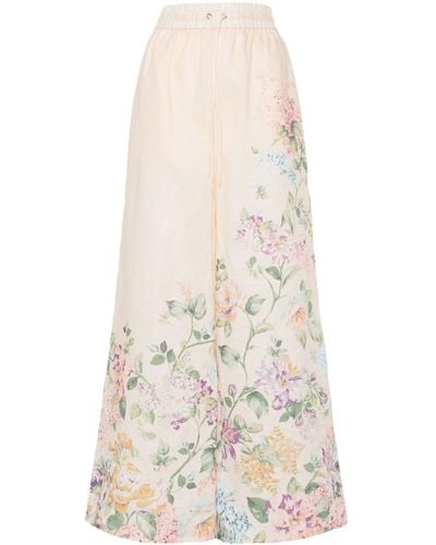 Zimmermann Halliday Floral-print Palazzo Trousers - White