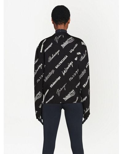 Balenciaga Intarsia-knit Logo-print Knit Sweater - Black