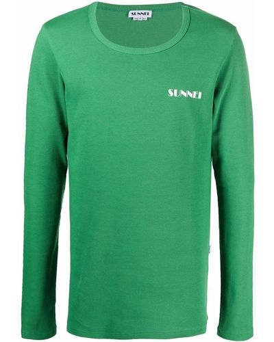 Sunnei Geripptes T-Shirt mit Logo - Grün