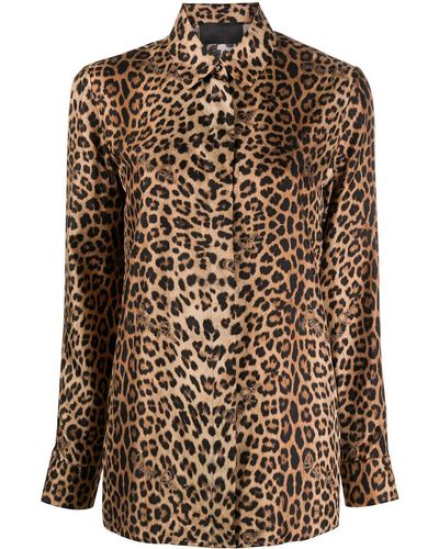 Philipp Plein Leopard-print Logo Silk Shirt - Brown