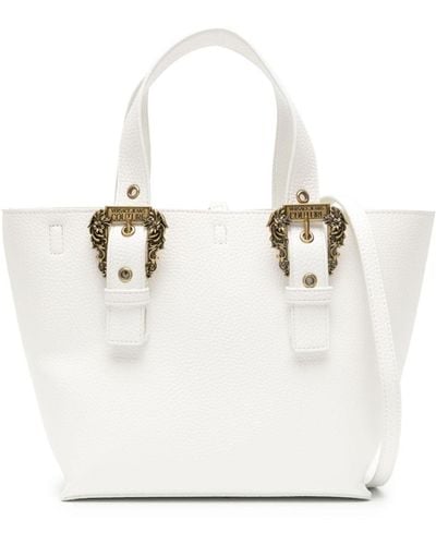 Versace Baroque-buckle Grain-texture Tote Bag - White