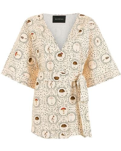Olympiah Kimono-Oberteil mit Pilz-Print - Natur