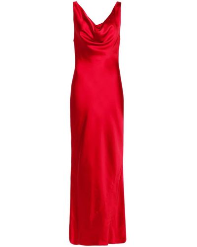 Norma Kamali Cowl-neck Draped Satin Gown - Red