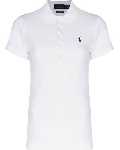 Polo Ralph Lauren Julie Logo-embroidered Collared Stretch-cotton Polo Shirt - White