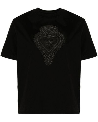 Parlor Corded-lace-detailing Cotton T-shirt - Black