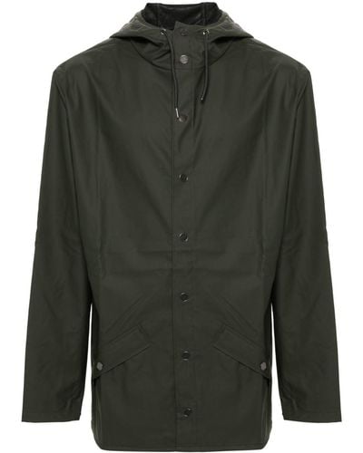 Rains Drawstring-hooded Buttoned Rain Jacket - Green