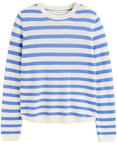 Chinti & Parker Elbow-patch Striped Jumper - Blue