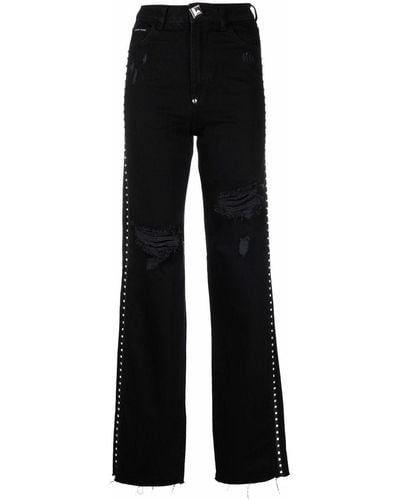 Philipp Plein Crystal-embellished Straight-leg Jeans - Black