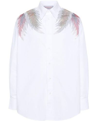 Bluemarble Camisa de popelina con alas de strass - Blanco