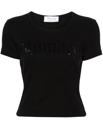 Blumarine Camiseta de canalé con strass - Negro