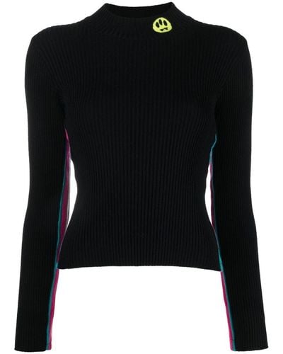 Barrow Smiley-patch Long Sleeve Sweater - Black