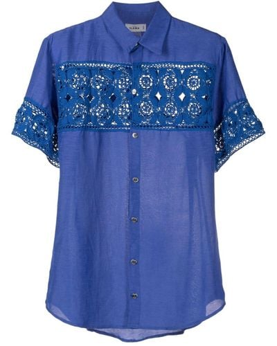 Amir Slama Crochet-panel Short-sleeved Shirt - Blue