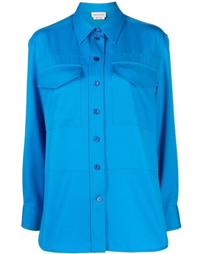 Alexander McQueen Chemise en laine à poches poitrine - Bleu