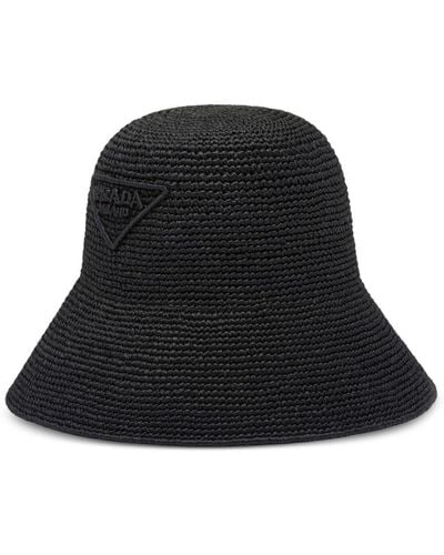 Prada Triangle-logo Raffia Hat - Black