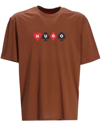 HUGO Doober コットン Tシャツ - ブラウン