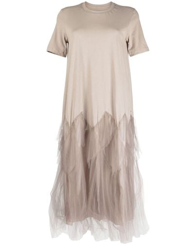 JNBY Tulle-panel Cotton Midi Dress - Natural