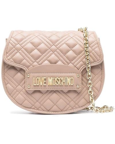 Love Moschino Logo-plaque Quilted Satchel Bag - Natural