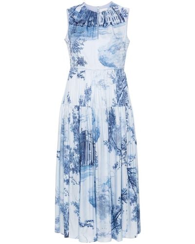 Erdem Midi-jurk Met Palmboomprint - Blauw