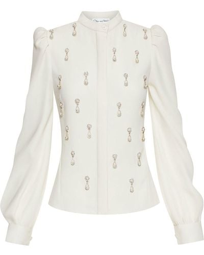 Oscar de la Renta Pearl-embellished Silk-blend Blouse - White