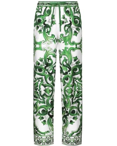 Dolce & Gabbana Silk Twill jogging Trousers With Majolica Print - Green
